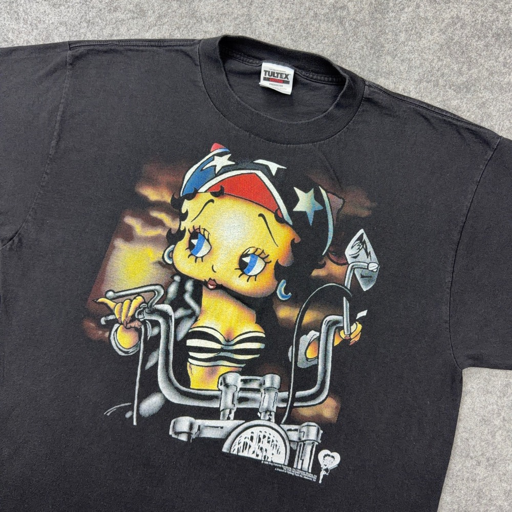 VTG Betty Boop Shirt Mens XL Black Biker Motorcycle Club Graphic Tee 90s USA